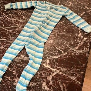 Blue and White Striped Footies One Piece